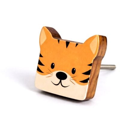 Kids Handmade Acacia Wood Tiger Knob